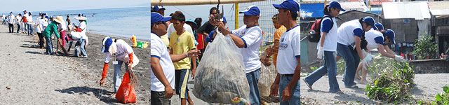 Volunteers from Calapan City, SPEX and SSSC-Manila work hand-in-hand in cleaning the shores of Calapan